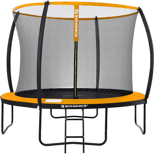 Songmics - Garden Trampoline, 10 ft Round Trampoline with Safety Net Enclosure, Ladder, Padded Arch Poles, Black and Orange STR102O01 - Black and