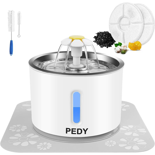 Bamny - Cat Drinking Fountain Automatic Water Dispenser for Cats Dogs with Water Level Window, 2 Hygiene Filters, 1 Silicone Mat with led Light