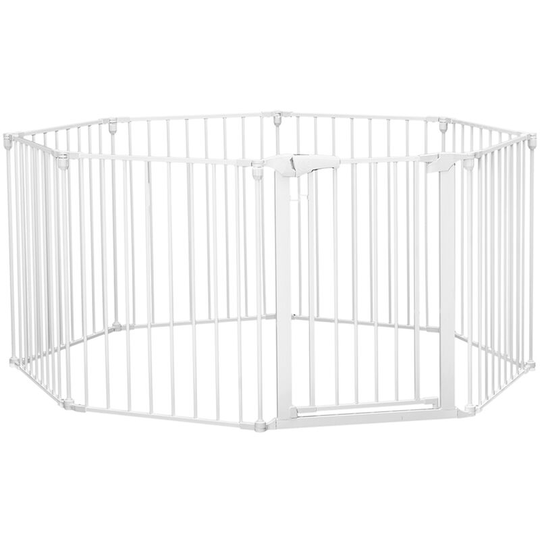 8 Panel Fence Baby Pet Safety Gate Adjustable Room Divider White