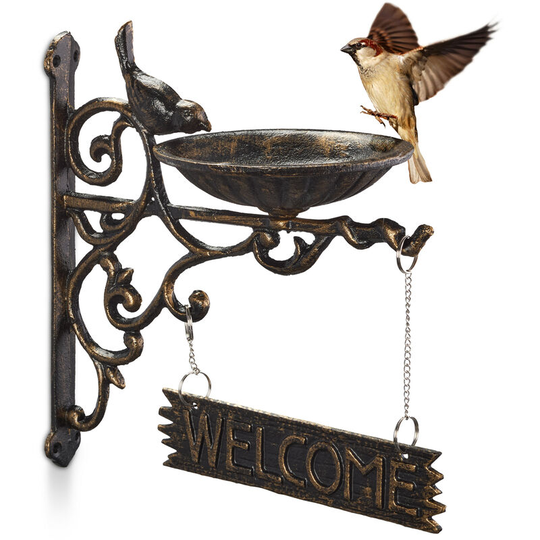 Relaxdays - Bird Bath, Water Bowl, Wall Mountable, Frost-Proof, h x w x d: 25 x 22.5 x 13.5 cm, Cast-Iron, Bronze