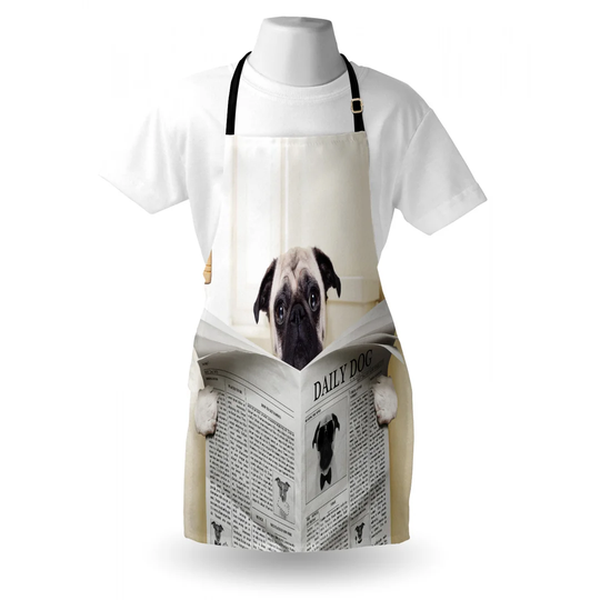 Puppy Reading the Newspaper on the Toilet Bathroom Apron