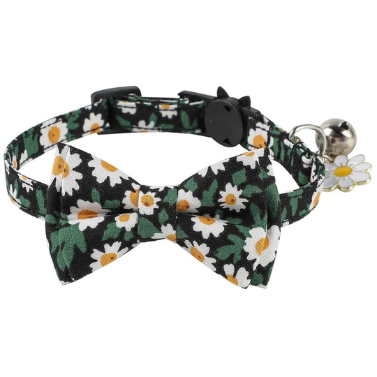 Litzee - Cat Collars with Bells and Safety Release Buckle, Floral Bow Tie Kitten Collars, Adjustable 0-28 cm