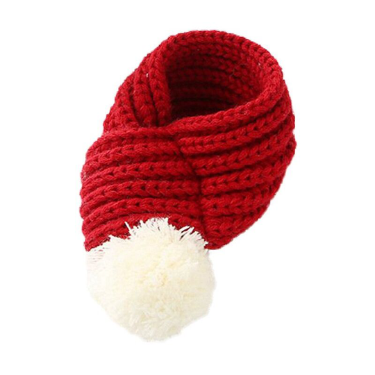 Christmas Scarf for Dog Cat Santa Claus, Knitted Winter Dog Scarf for Pet Costume Winter Neck Gaiter with White Pompom Ball Party Dress Up Xmas Cute