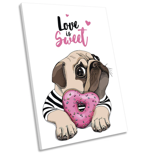 Love Sweet Pug Dog Puppy Picture CANVAS WALL ART Portrait Print White