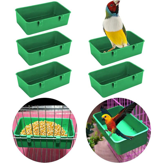 Aougo - 5pcs Birds Cage Cup Feeder Holder Tray Bird Bathtub Bowl Basin Hanging Bird Bath Toy Water Shower Box For Parrot Pet