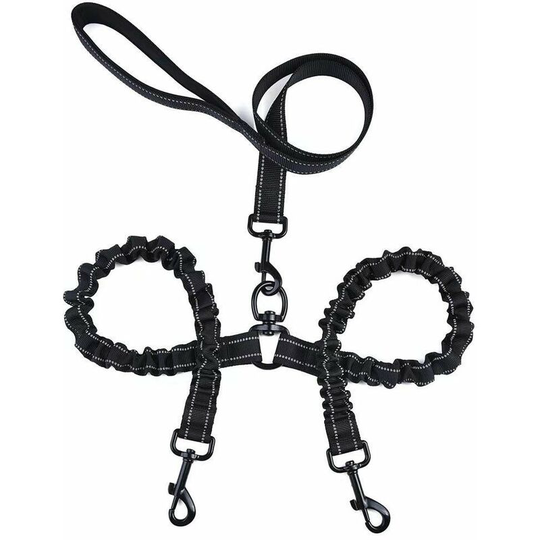Double for 2 dogs dog leash, 360° tangle-free double dog leash, multi-functional detachable leash, elastic material, shock absorption