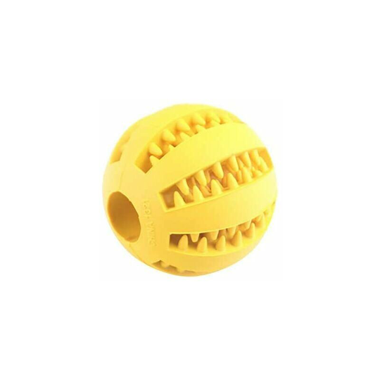 Pet Dog Cat Interactive Toy Ball for Teeth Cleaning, Rubber Chewing Ball iq Training Ball Puzzle Toys for Dog Cat (5cm, Yellow)