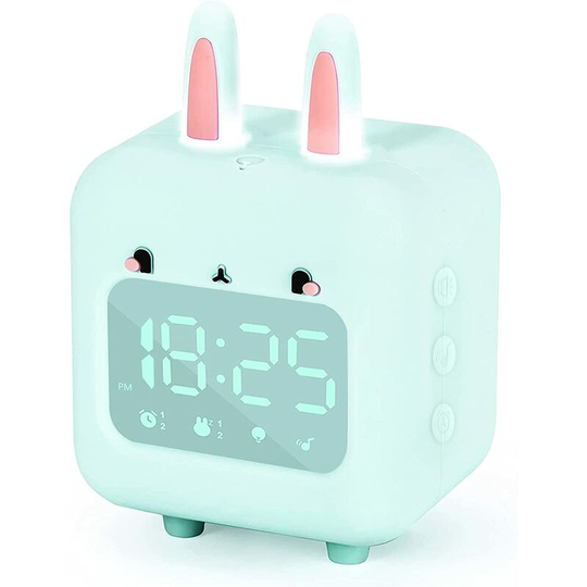 Kids Alarm Clock, Rabbit Digital Clock with Night Light, Timer & Snoozing Sleep Trainer Bedside Clock usb Rechargeable