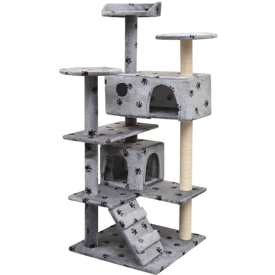 Cat Tree with Sisal Scratching Posts 125 cm Paw Prints Grey - Multicolour