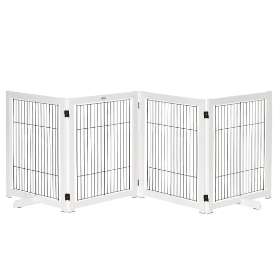 PawHut Freestanding Pet Gate Safety Barrier 4 Pannel with Support Feet