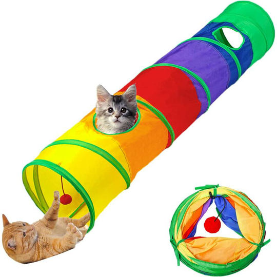 Cat Toys Cat Tunnel and Cat Cube Pop Up Collapsible Kitten Indoor and Outdoor Toys - Collapsible Cat Tube