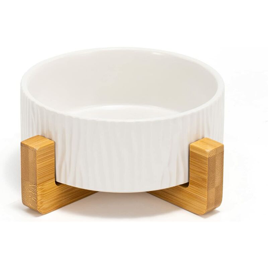 Ceramic Dog and Cat Bowls with Wooden Stand, Non-Slip Bottom, Weighted Food Bowl, Water Bowl for Cats and Small Dogs