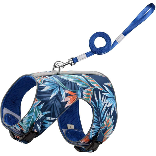 Pet Harness for Cat and Small Dog Puppy, with 1.5m Nylon Leash (L,Navy Blue)