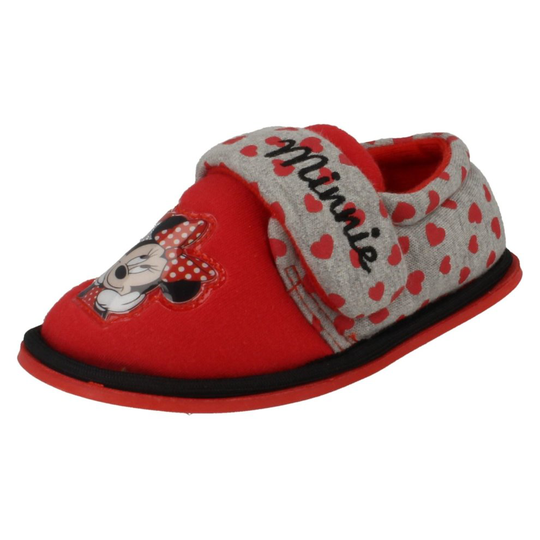 (UK 12 Child, Red/Grey (Red)) Girls Disney Hook & Loop Slippers Minnie Mouse Boarder