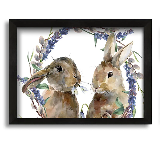 Two Watercolour Rabbits - Picture Frame Painting on Canvas