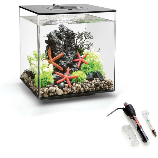 Biorb - cube 30L Aquarium in Black with Standard led Lighting and Heater Pack
