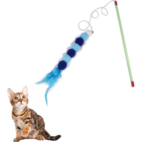 Cats and Dogs Retractable Teaser Stick Pet Tease Flirt Rod Fun Interaction (Blue)