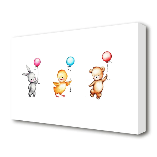 Children's Animal Balloon Family - Wrapped Canvas Painting Print
