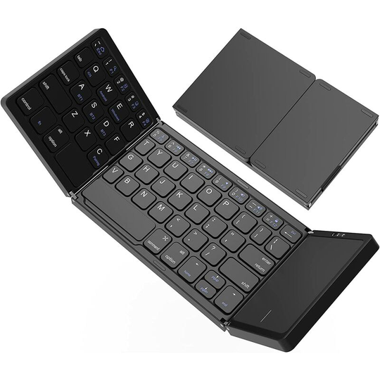 Ilovemilan - Foldable keyboard, portable triple fold wireless keyboard, mouse with sensitive touchpad, rechargeable keyboard, mini travel keyboard,
