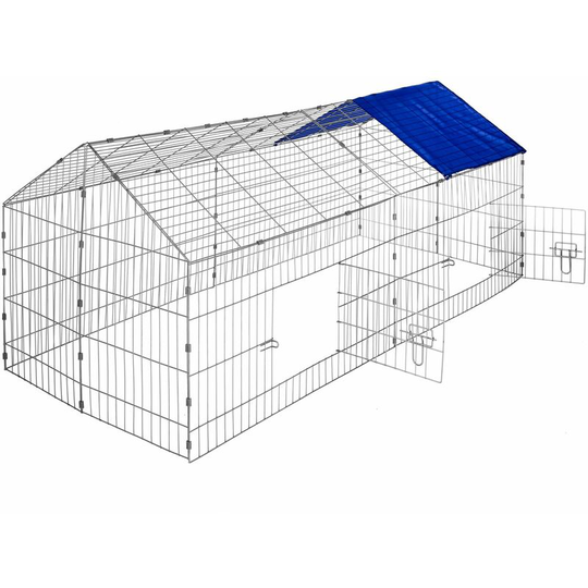 Rabbit run with sunshade - guinea pig run, rabbit cage, rabbit pen - blue - blue