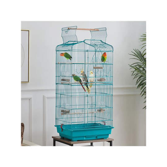 Yaheetech 41"H Open Top Metal Bird Cage Double-Door Design, Black - teal blue