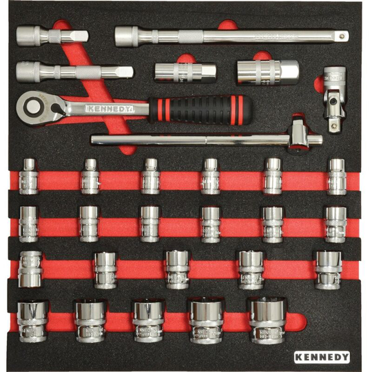 30 Piece Metric Ken-Grip 1/2in Square Drive Socket Set in Tool Contr - Kennedy-pro