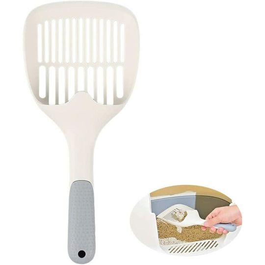 Cat Litter Shovel, Pet Litter Scoop, Cat Poop Scoop, Made of Durable pp Plastic with Comfortable Handle, Pet Cleaning Tool (White/Grey)