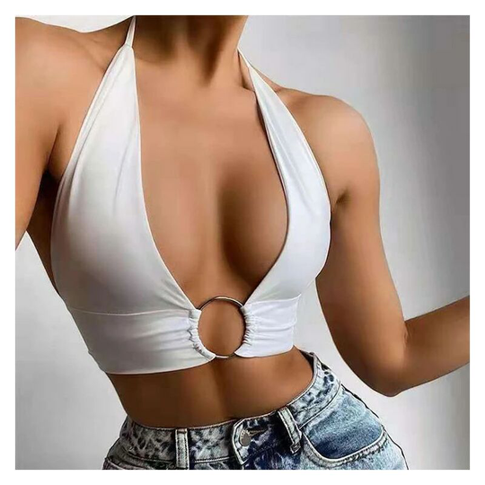 White, m, Women's Sexy Sleeveless Buckle Tank Top Tank Top Short Tank Top Slim Tank Top Casual Top Slim Top