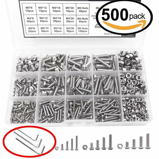 Betterlifegb - Flat Cross Pan Head Screws and Hex Nuts Washer Assortment, 500pcs M3 M4 M5 304 stainless steel pan head hexagon socket screw with nut