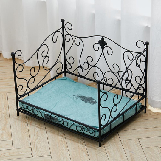 Pet Sofa Couch Vintage Metal Frame Dog Cat Puppy Bed Lounger with Padded Cushion