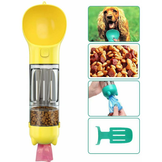 Bottle of dog for dog to walk, 300 ml pet drinking cup with shitty bag, shovel, dog food, cats, yellow