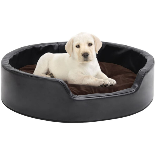 Dog Bed Black and Brown 69x59x19 cm Plush and Faux Leather