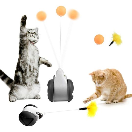 Feather Toys Interactive Cat Toy, Cat Toys, Balance Swing Cat Toys, 360° Rotating Toy with Catnip, Pet Training Toy (Black)