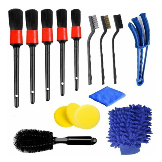 Qersta - Car Cleaning Brush Set, 15 pcs Multifunctional Car Cleaning Brush Kit for Interior & Exterior, Car Brush Cleaning Kit for Car