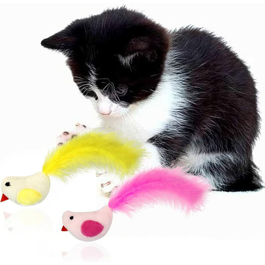 3pcs Cat Feather Toy, Colorful Indoor Cat Plush Cat Toys, Soft Cat Interactive Cat Toys Random Colors (Yellow,Green,Pink)