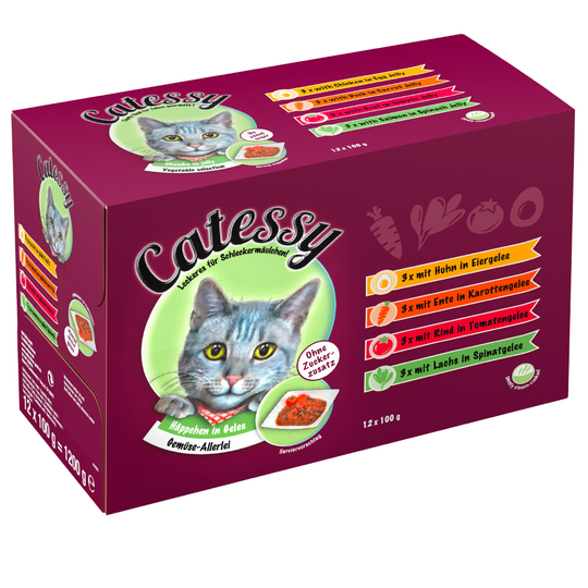 Catessy Pouches Saver Pack 48 x 100g - Chunks in Vegetable or Egg Jelly