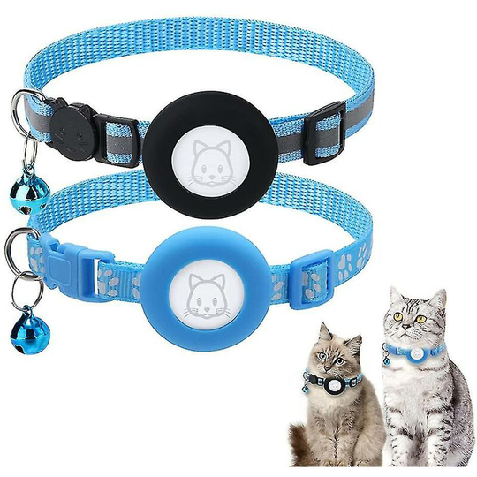 Airtag Cat Collar, Reflective Airtag Cat Collar With Bell And Silicone Waterproof Airtag Holder,Blue