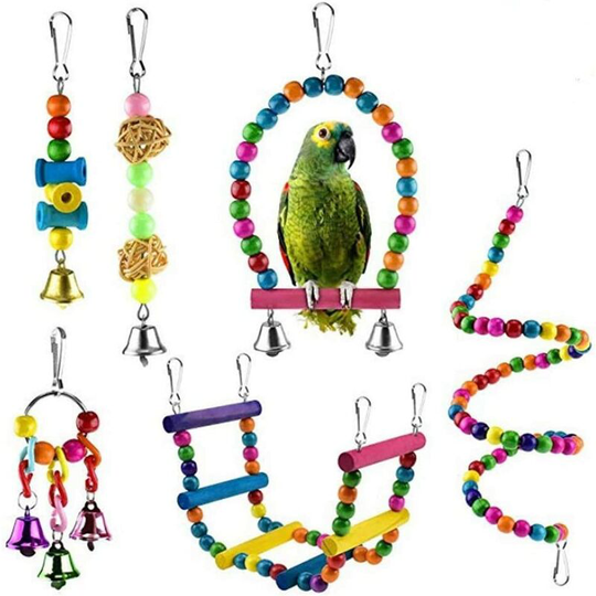 Pcs Colorful Bird Toys Parrot Toys Bird Chew Toys with Hammock Swing Bell Chain for Birds Apply to Birdie Parrot Finches Budgies