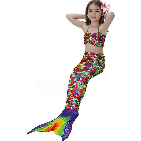 Kids Girls Mermaid Tail Bikini Set Swimwear Swimsuit Swimming Costume Multi 6-7 Years