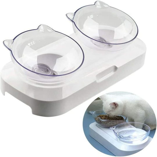 Double Cat Bowl High Stand Pet Food Water Bowls for Dog Puppy Transparent Non-Spill 0/15 Degree Adjustable Versatile Durable High Riser
