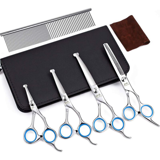 Dog Scissors with Round Tip, 5 Pack Dog and Cat Grooming Kit, Professional Stainless Steel Dog Grooming Scissors for Whole Body, Face, Nose, Ear