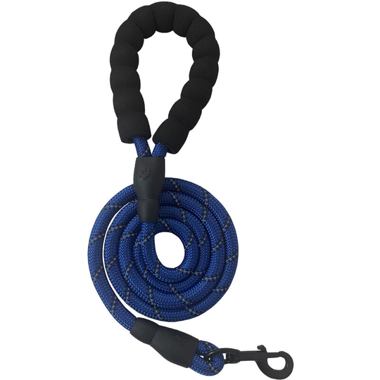 Pet reflective leash, nylon round rope, foam handle leash set, dog leash, sapphire blue 1.2cm*1.5m