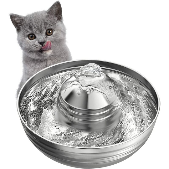 Aougo - 304 Stainless Steel Cat Water Fountain, 2L Capacity Pet Water Fountain with Ultra-Quiet Pump, Easy to Clean, Automatic Dog Water Dispenser