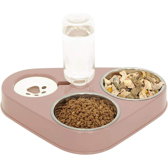 Modou - Double-Lift Cat Bowl, 3-in-1 Anti-Vomiting Stainless Steel Cat Bowl, Automatic Pet Bowl, Available for Cats and Puppies (Pink)
