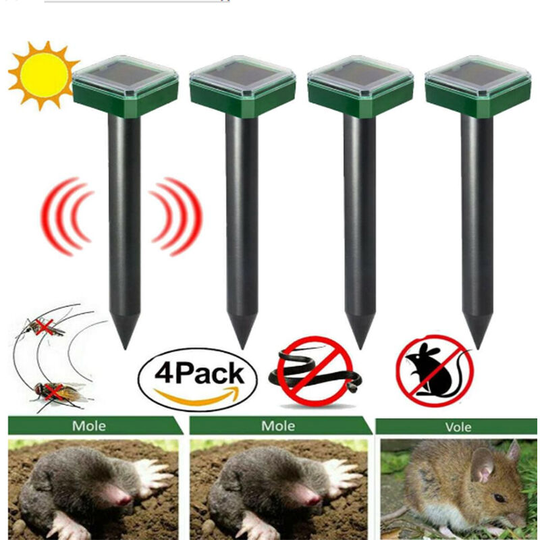 Parsion 4 pieces solar mole deterrent, ultrasonic led mole deterrent, vole repellent, vole deterrent, mole control with IP56 for the garden