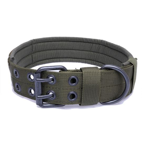 Nylon Tactical Dog Collar Military Adjustable Training Dog Collar with Metal d Double Ring Buckle(Ranger Green-M)
