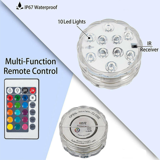 Set of 4 Submersible rgb Multicolor Lights with Remote Control Ideal for Aquarium, Bath, Pool, Garden, Aquatic Environment
