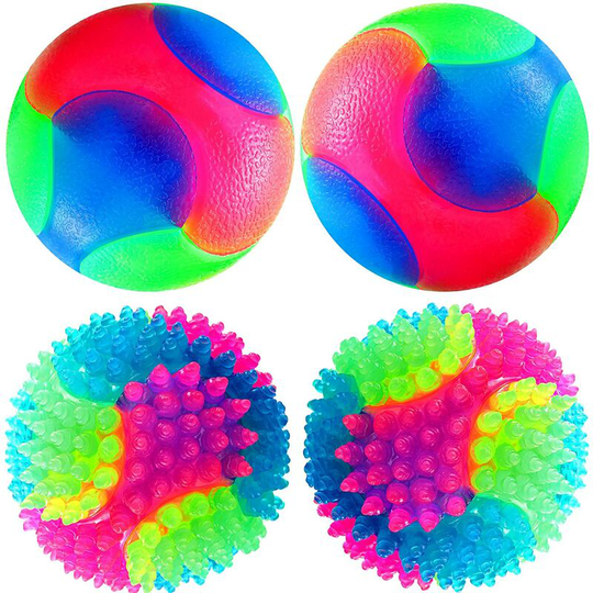 4 Pieces Light Up Dog Balls Glowing Elastic Balls led Flashing Spike Pet Balls Molar Ball Pet Light Color Balls Interactive Pet Toys for Cats Dogs
