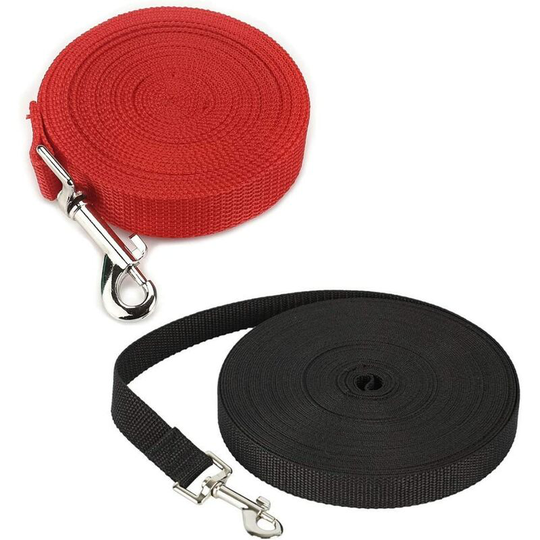 2 x Long Line Nylon Dog Rope Dog Training Leash for Large, Medium and Small Dogs for Racing and Training (Black 10m, Red 6m)