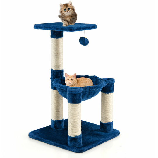 Multi-level Cat Tree Kitty Hammock Bed Climbing Tower Sisal Covered Scratch Post